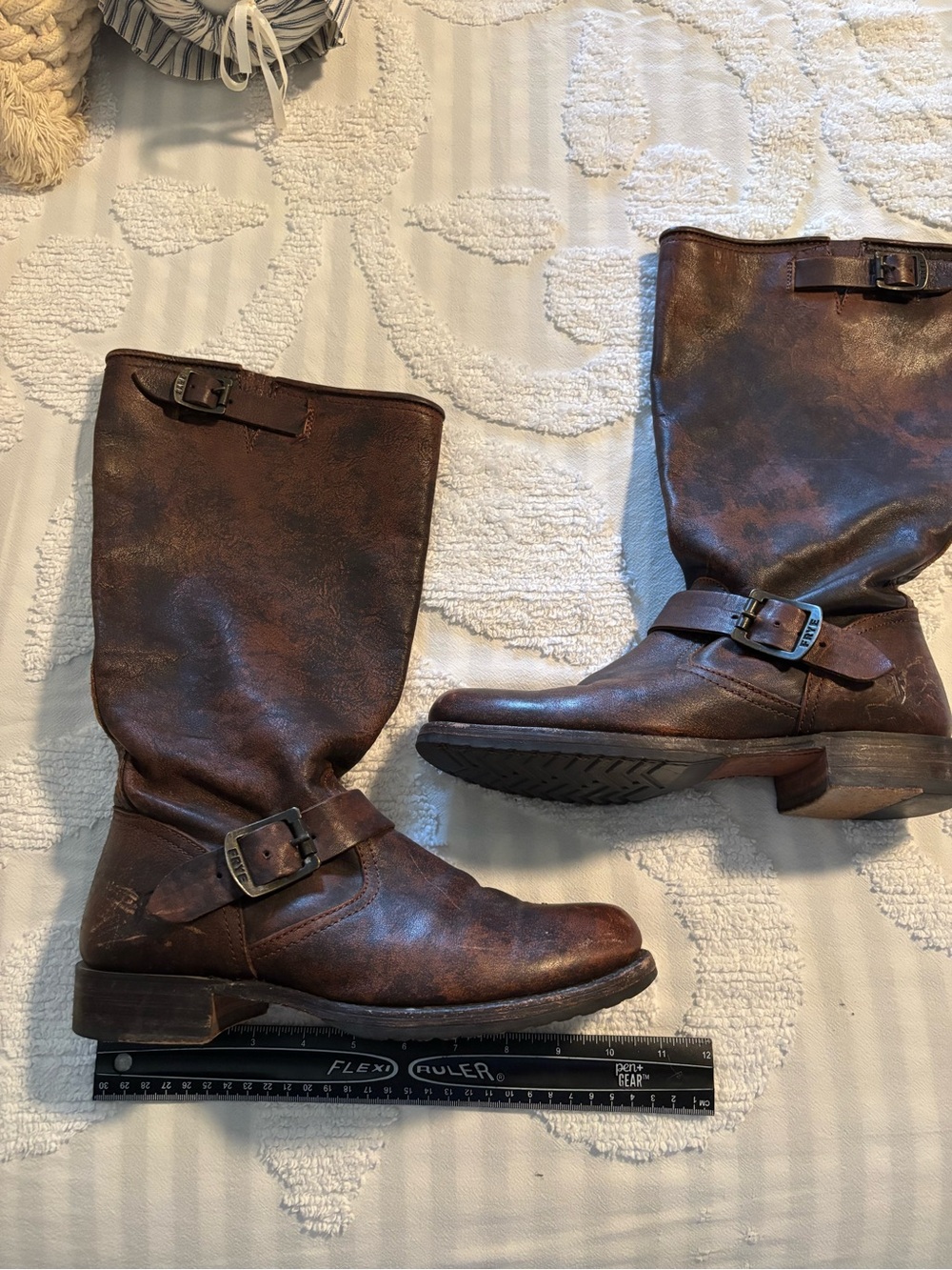 Frye Brown Suede-Lined Leather Boots Size 8 - Picture 2 of 15